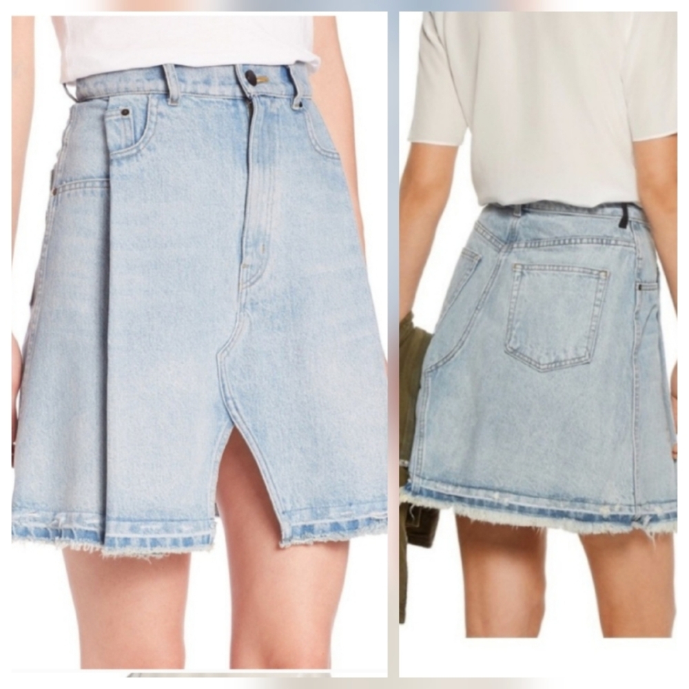 Denim x Alexander Wang sz 28 Denim Cutoff Skirt distressed and front seam detail